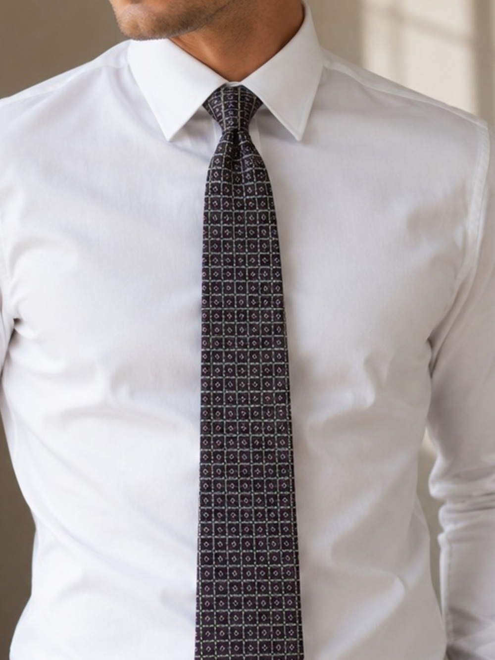 Lauren Ralph Lauren Men's Silk Tie - Purple Black Geometric Neat 57x4